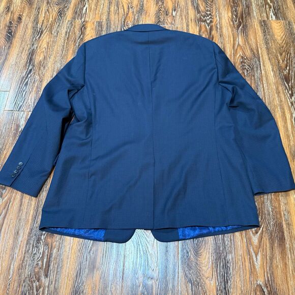 100%‎ Wool Turnbury 48R Navy Blue Checkered 48 R Blazer Jacket 2 Button Coat - Picture 2 of 8